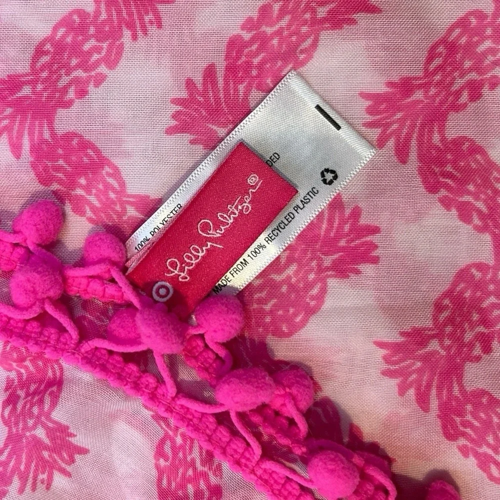 LILLY PULITZER Pink & White Pineapple Scarf PomPoms Tropical Resortwear 70